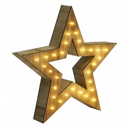 Étoile lumineuse en bois 30 LED blanc chaud H30 cm