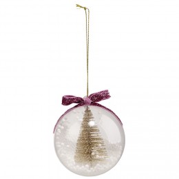 Boule de Noël transparente décor sapin doré et neige Ø8cm