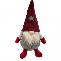Gnome Noël à poser rouge et gris H.27 cm