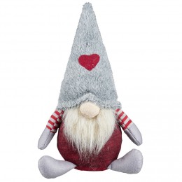Gnome Noël à poser gris et rouge H.27 cm