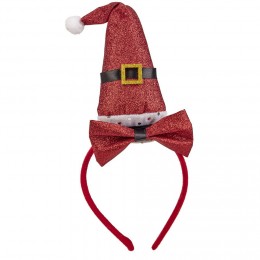Serre tête avec nœud et chapeau Père Noël rouge pailleté