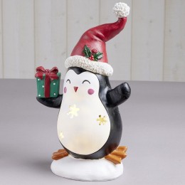 Pingouin solaire polyrésine Noël 1 LED blanc chaud H30cm