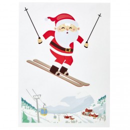 Déco fenêtre sticker électrostatique Père Noël en ski L27 x l20 cm