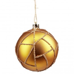 Boule de Noël orange décor perles dorées Ø8cm