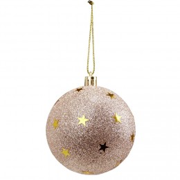 Boule de Noël rose pailletée motif étoiles dorées Ø8cm