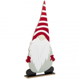 Gnome à poser en bois gris rouge et blanc H75cm