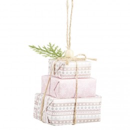 Décoration à suspendre cadeaux en papier rose et blanc H.10 cm