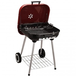 Barbecue à charbon BBQ grill sur pied avec couvercle et roulettes  dim. 47L x 45l x 70H cm acier émaillé rouge