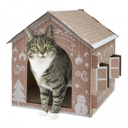 Maison de Noël pour chat à décorer avec grattoir intégré