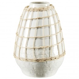 Vase céramique et rotin blanc Ø18,5xH26cm