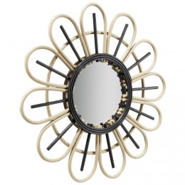 Miroir rond en rotin naturel et noir Ø39,5cm