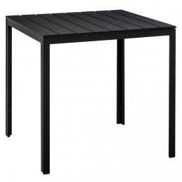 Table carrée bistro de jardin dim. 78L X 78l x 74H cm châssis métal époxy plateau PE à lattes imitation bois noir