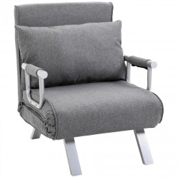 Fauteuil chauffeuse canapé-lit convertible 1 place déhoussable grand confort coussin pieds accoudoirs métal lin gris clair