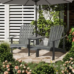 Fauteuils de jardin Adirondack avec table basse, espace insertion parasol, étagère bois sapin pré-huilé peint gris