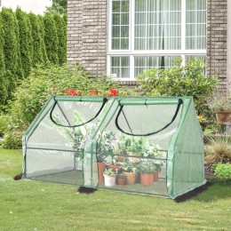 Mini serre de jardin serre à tomates double bâche 180L x 90l x 90H cm acier PE PVC 2 fenêtres avec zip enroulables vert