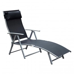 Outsunny transat chaise longue bain de soleil pliable dossier inclinable multi-positions têtière fournie 137L x 64l x 101H cm métal époxy textilène noir