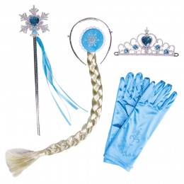 Set princesse des glaces gants baguette couronne tresse 4 pièces