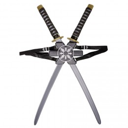 Épée ninja grise et noire L65cm x2 avec support dorsal
