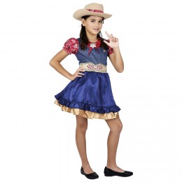 Déguisement fille Cowgirl robe et chapeau rouge bleu 11/14 ans
