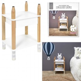 Table de chevet bois pieds forme crayon naturel et blanc 34x30xH51cm