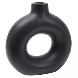 Vase rond centre ajouré grès noir - Ø5,5xH18cm