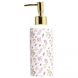 Distributeur de savon céramique motif floral blanc et rose Ø6xH15cm