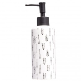 Distributeur de savon céramique blanc et noir motif trait Ø6xH15cm