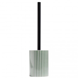 Brosse WC socle rond grès rayure verticale vert et blanc Ø9,2xH36cm