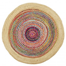 Tapis rond jute et coton cercle multicolore Ø90cm