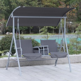 Balancelle design de jardin 2 places inclinaison toit réglable tablette rétractable rangement acier gris clair noir