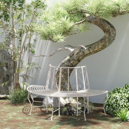 Banc d'arbre style antique fer forgé - banc de jardin pour arbre Ø 71 cm max. - banc circulaire - métal blanc effet vieilli