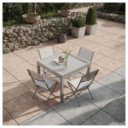 Table de jardin extensible aluminium 90/180cm  + 4 Chaises pliantes textilène gris - BORA 4