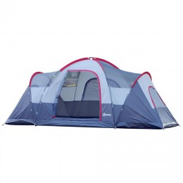 Tente de camping familiale 5-6 pers. - 2 chambres - grande porte + 3 fenêtres - dim. 4,55L x 2,3l x 1,8H m fibre verre polyester oxford gris
