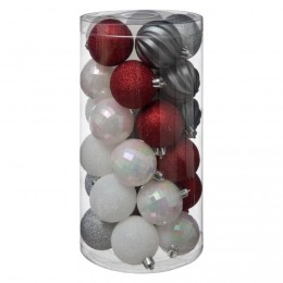 Boules de Noël 60 mm X30 rouge, gris et blanc