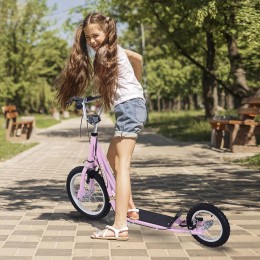 Trottinette patinette enfant à partir de 5 ans grands pneus guidon réglable poignées freins et béquille acier rose