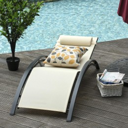 Bain de soleil transat design contemporain inclinable multi-positions tétière amovible incluse alu textilène beige