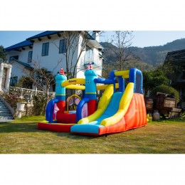 Château gonflable enfant - toboggan, trampoline, piscine, mur d'escalade - gonfleur, sac de transport inclus - dim. 2,65L x 2,6l x 2H m - polyester multicolore