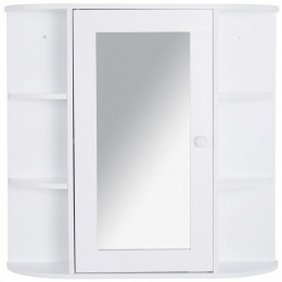 Armoire murale salle de bain armoire à glace placard de rangement toilettes 1 porte + étagères latérales MDF blanc