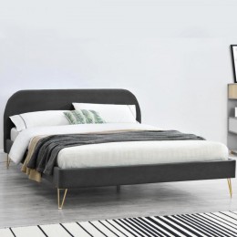 Cadre de lit en velours gris & pieds laiton 140x190 cm PHOENIX