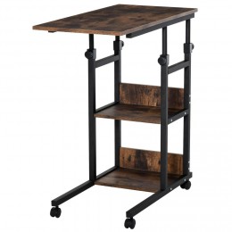 Table de lit/fauteuil - table roulante - hauteur réglable - 2 étagères intégrées - panneaux particules E1 aspect bois métal noir