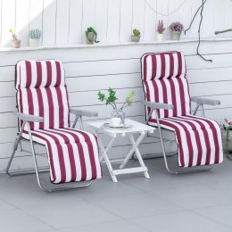 Lot de 2 chaises longues bains de soleil ajustables pliables transat lit de jardin en acier rouge + blanc