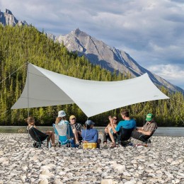 Bâche anti-pluie voile d’ombrage toile de camping 5,6L x 5,5l m polyester haute densité 190T imperméable gris