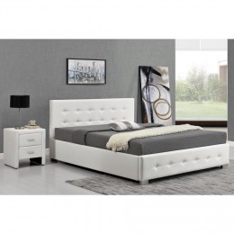 Structure de lit capitonnée Blanc avec coffre de rangement intégré - 160x200 cm