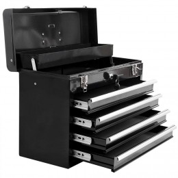 Boite à outils métallique coffret à outils caisse à outils 4 tiroirs + plateau tôle acier noir