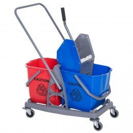 Chariot de lavage chariot de nettoyage professionnel presse à mâchoire 2 seaux 25 L 73L x 45l x 92H cm plastique gris bleu rouge