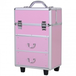 Valise trolley maquillage malette cosmétique vanity poignée télescopique réglable 36L x 23l x 58H cm alu