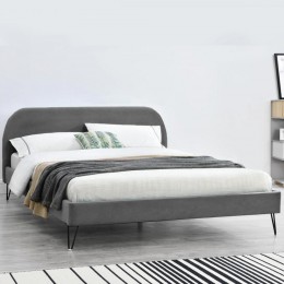 Cadre de lit en velours gris & pieds noirs 160x200 cm PHOENIX