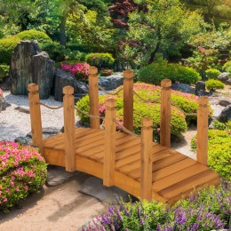 Pont de jardin - pont de bassin - passerelle en bois avec balustrade - dim. 121L x 57,5l x 59H cm - bois de sapin pré-huilé