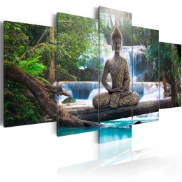 Tableau 5 panneaux Bouddha cascade zen