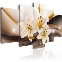 Tableau 5 panneaux fleur de lys blanc